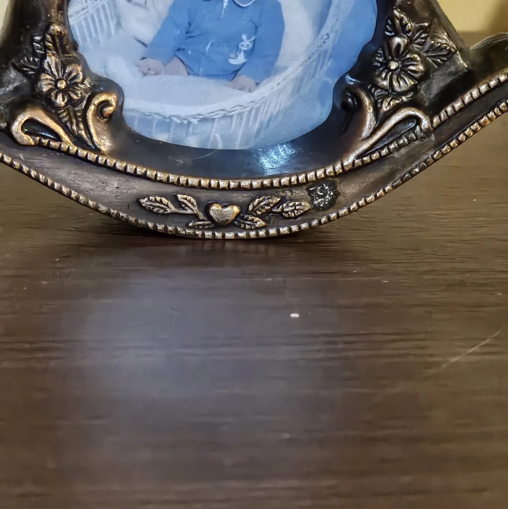 Vtg 70s Bronze Rocking Horse 3D Picture Frame‎ Aged Patina Nursery Functions